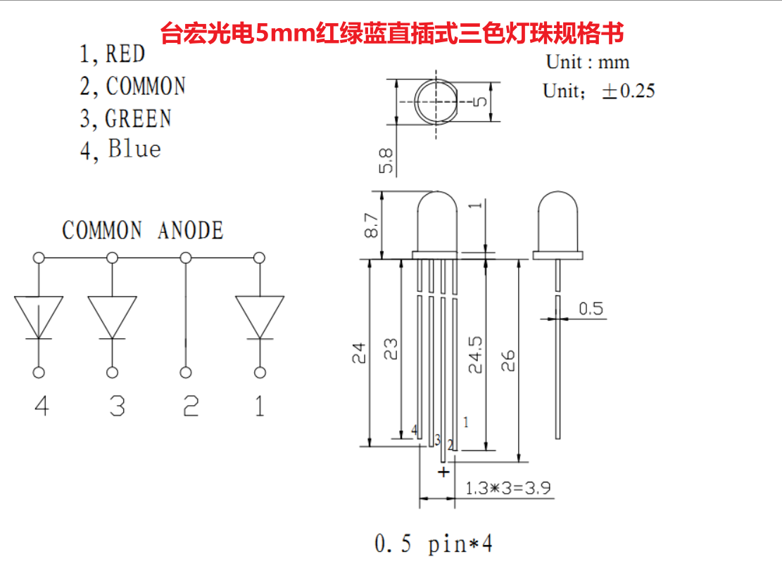 led生产灯珠厂家：双色led直插灯珠和三色直插led灯珠长短一样吗？