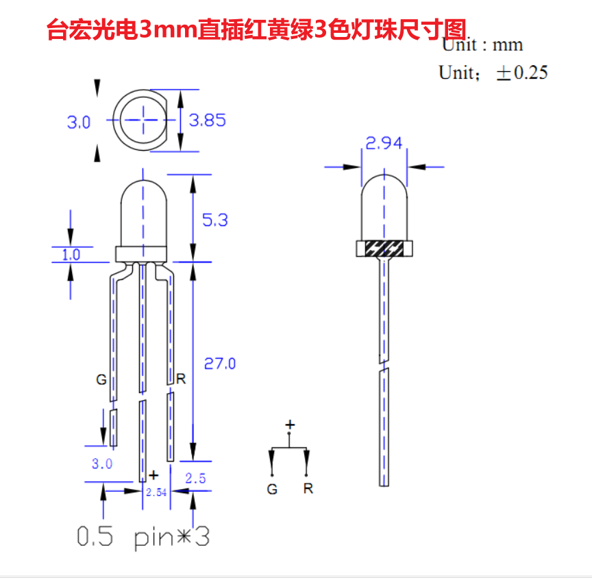 led生产灯珠厂家：双色led直插灯珠和三色直插led灯珠长短一样吗？