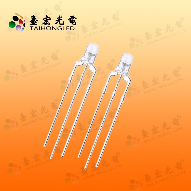 led直插灯珠f3红翠绿双色,3mm圆头三只脚红翠绿双色发光二极管750-750