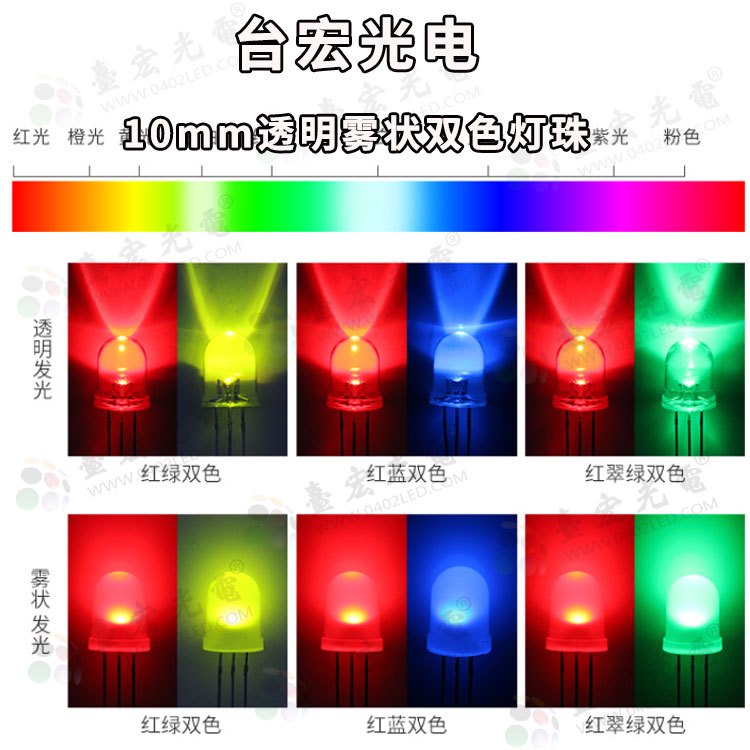 10mm双色直插灯珠,10mm直插led灯珠蓝绿、红绿、红蓝双色发光二极管-750-2