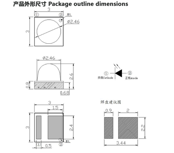 3030EMC球头60度，3030EMC球形60度发光二极管